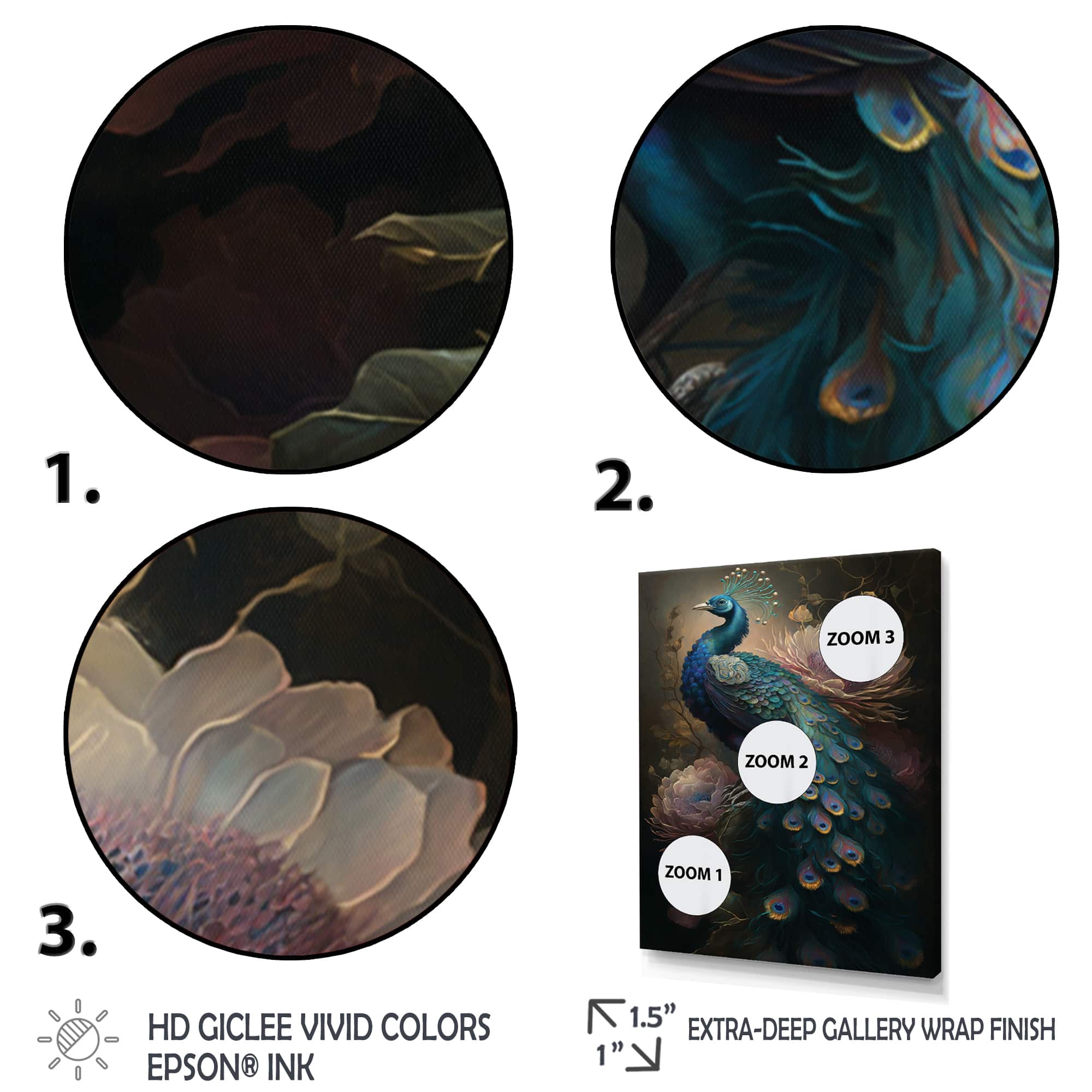 Designart 'Peacock With Flowers' Animals Framed Canvas Wall Art